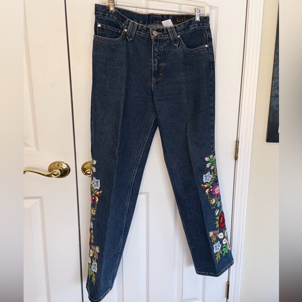 Lawless Western Embroidered Floral Blue Jeans - Picture 4 of 9
